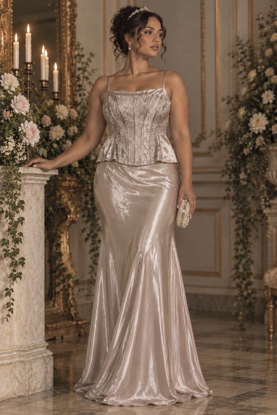 Wedding Dress 18W Renaissance Victorian Empire Waist Bridgeston Corset Metallic